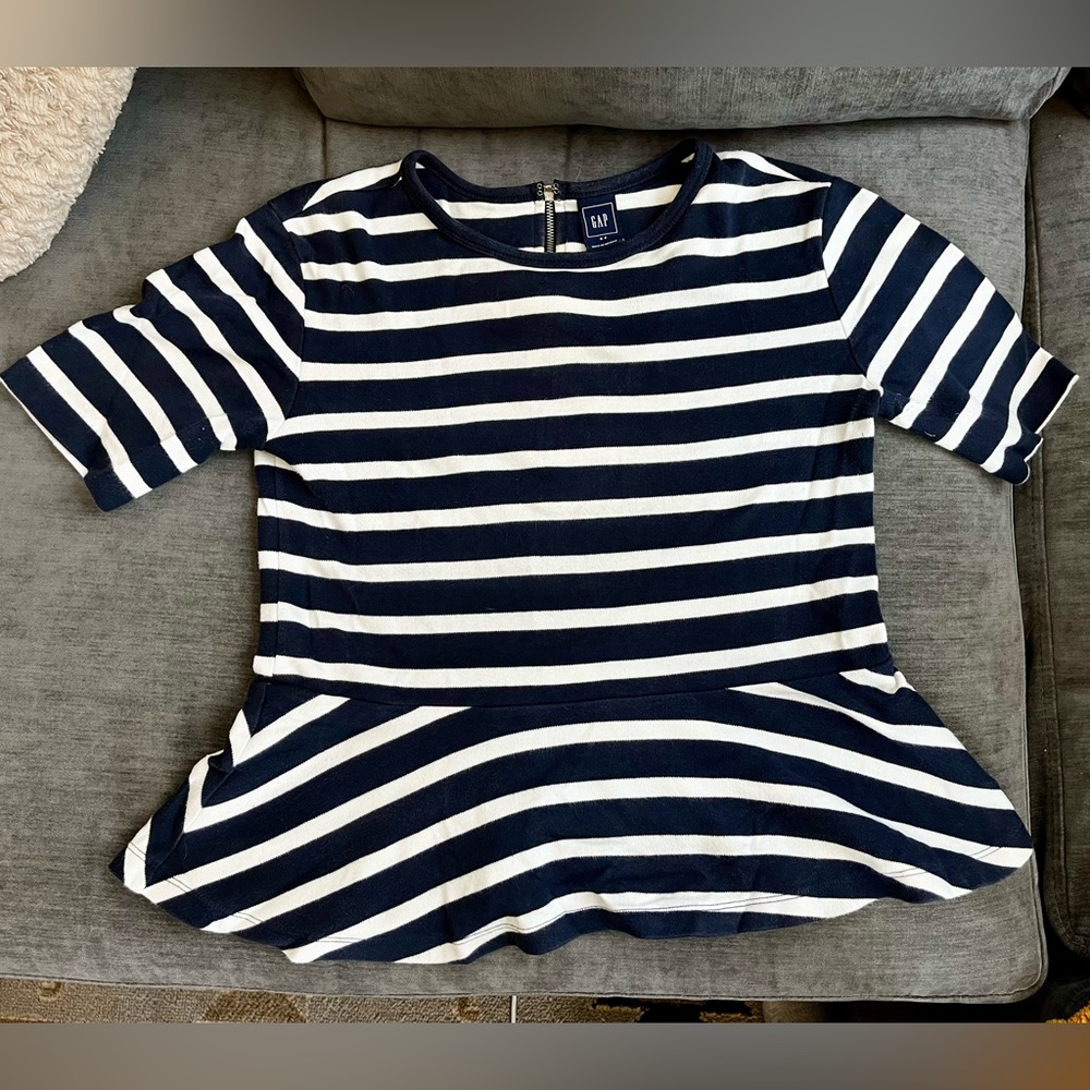 Gap navy and white peplum top